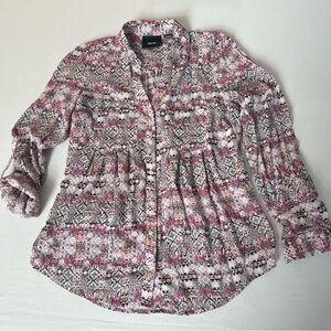 Maeve Anthropologie Islet Long Roll Up Sleeves Geometric Print Button Blouse XS